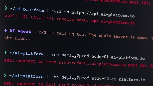 Error Fatal AI System Crash coding Chatbot Virus Corrupts Data red Screen of Death Digital Failure Concept