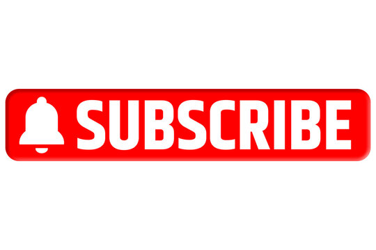 Red Subscribe Button Icon with Bell, Social Media Channel Call to Action Symbol Isolated on White Background