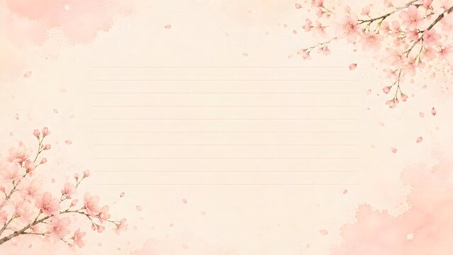 Beautiful watercolor cherry blossom stationery with delicate pink sakura flowers on a soft pastel background, perfect for spring notes and invitations