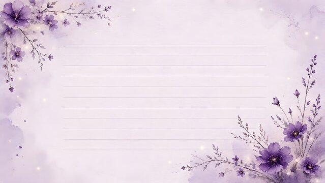 Purple watercolor floral background with lined paper