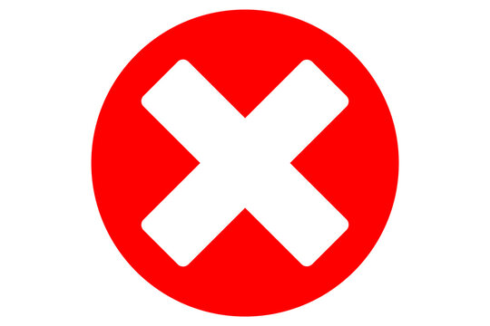 Red Circle Cross Mark Icon, White X Cancel Symbol Isolated on White Background