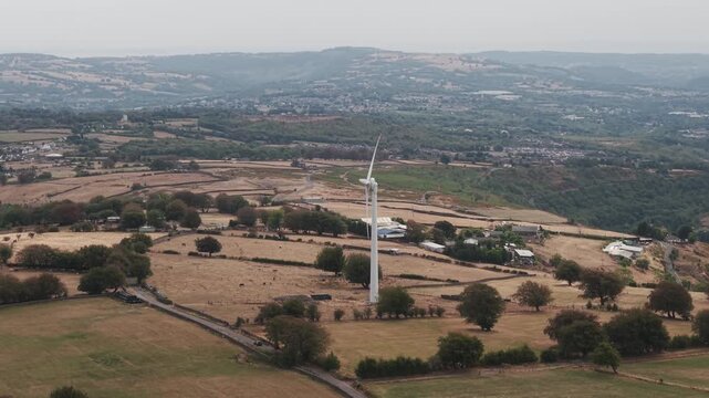 Aerial Orbit View of Wind Turbine with 70mm Telephoto Compression