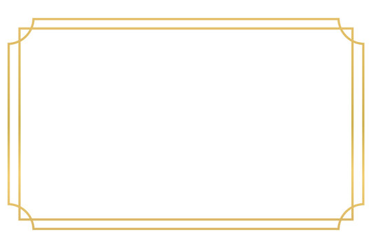 Decorative gold rectangle frame, vintage oriental border for web presentation and design. Horizontal ornate metallic frame isolated on transparent background, PNG