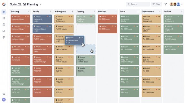 Agile kanban board interface for software sprint planning