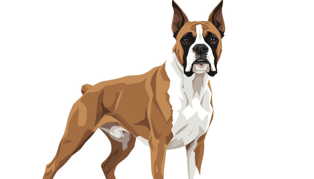 Beautiful brown and white boxer dog standing proudly in a sharp realistic flat vector art style on white background.