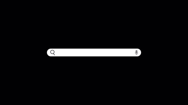 Animated search bar engine animation on Black Background, with alpha channel. search bar button animation Website SEO and Internet Optimization. 4K Resolution