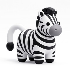Naklejka premium 3D Cute toy zebra figurine with black and white stripes standing on a white background animal toy children toy