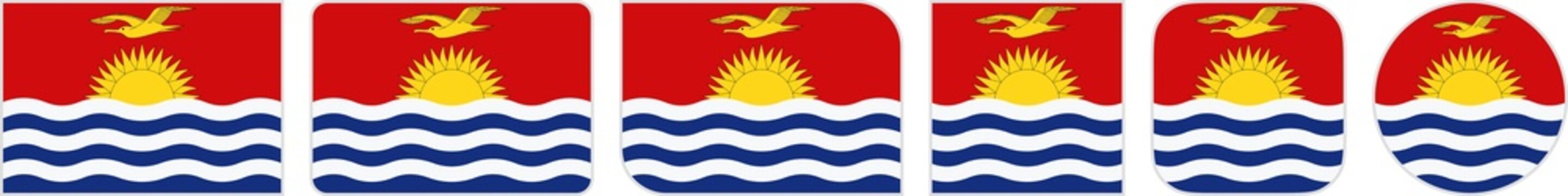 Kiribati flags clipart icon set in circle square rectangle rounded squircle and round diagonal corner shapes with border on transparent background