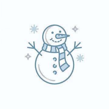 Snowman in scarf &ndash; minimalist line art Vector Set for Christmas New Year 2027 Design, icy blue silver winter palette
