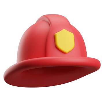 3D render of a red firefighter helmet with a yellow shield emblem on a white background fire helmet 3D icon