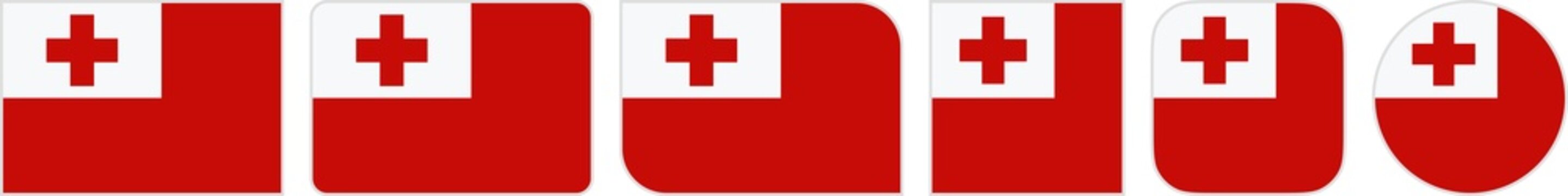 Tonga flags clipart icon set in circle square rectangle rounded squircle and round diagonal corner shapes with border on transparent background