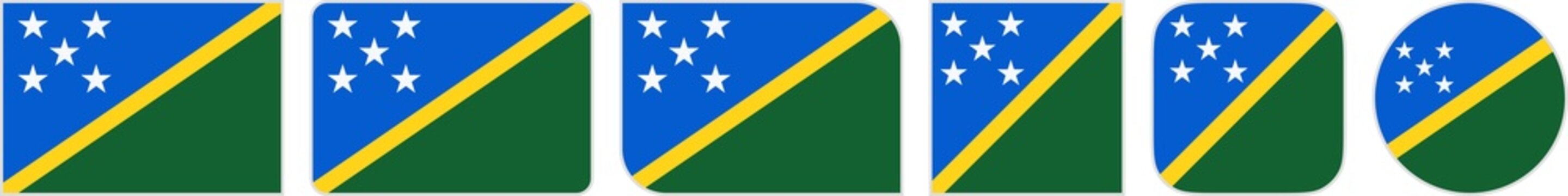 Solomon Islands flags clipart icon set in circle square rectangle rounded squircle and round diagonal corner shapes with border on transparent background