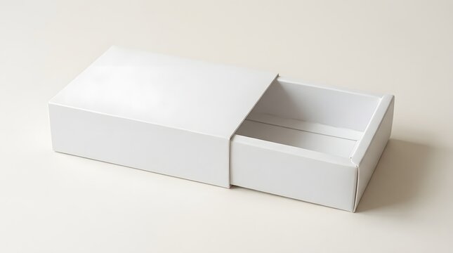 A small white cardboard sliding drawer box isolated on a plain light background for product packaging design
