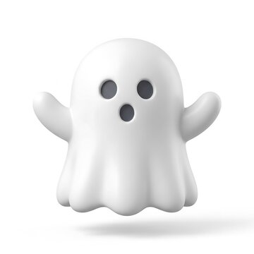 Cute white ghost 3D icon illustration isolated on white background with 3D ghost halloween icon cartoon ghos
