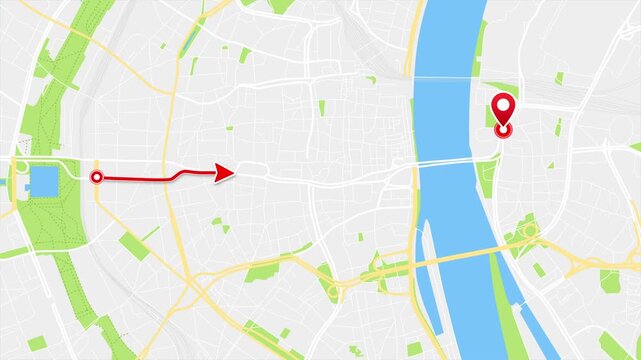 4K GPS Route Animation in Cologne, North Rhine-Westphalia, Germany, City Map Navigation with Red Travel Path, Arrow and Location Pin