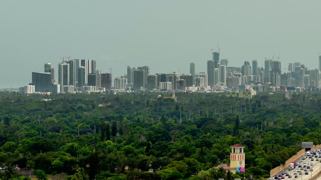 Tight panorama Downtown Miami telephoto aerial static video