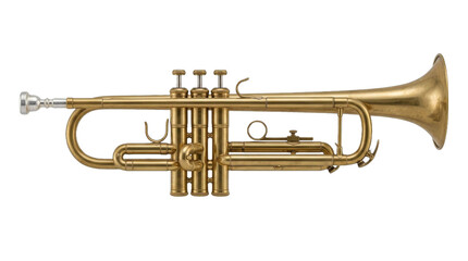 Golden brass trumpet with silver mouthpiece and valves, isolated on white background © Ivan