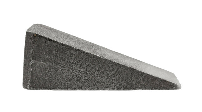 A single gray metal wedge isolated on a white background