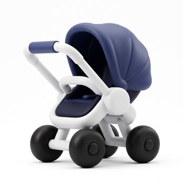 3D cartoon baby stroller pram in blue and white colors with white background stroller carriage pushchair