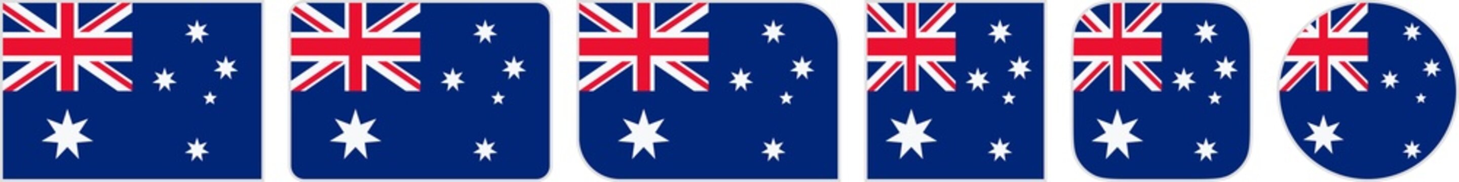 Australia flags clipart icon set in circle square rectangle rounded squircle and round diagonal corner shapes with border on transparent background