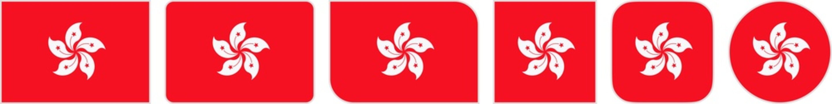Hong Kong flags clipart icon set in circle square rectangle rounded squircle and round diagonal corner shapes with border on transparent background