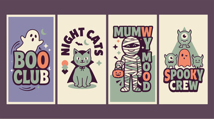 Naklejka premium Spooky halloween club banner with boo club nightmare scream spooky crew text in orange and purple