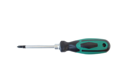 phillips screwdriver with green and black handle, hand tool, isolated on transparent background