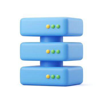 Cute 3D server stack database icon isolated on white background with database isometric isolated background