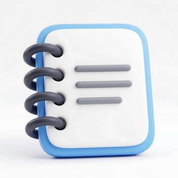 3D Compact blue spiral notepad with minimal text lines icon blue notebook lined journal stationery icon