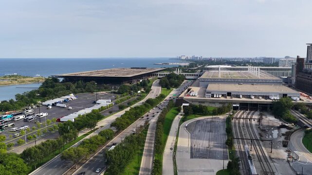 Aerial footage of  McCormick place in Chicago Illinois USA