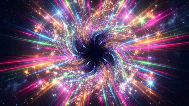 Colorful explosion of light and energy resembling a wormhole in deep space