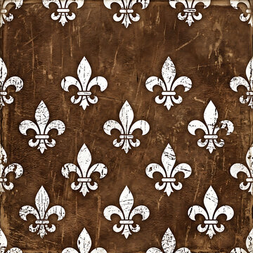 Dark brown seamless pattern with white grunge fleur de lis symbols background vector illustration