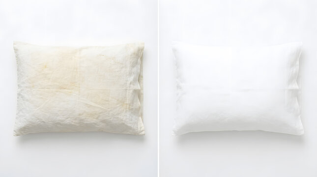 Before and after cleaning pillow comparison | How to remove yellow stains from white pillows | Dirty vs clean laundry results | Bedding hygiene and whitening demonstration