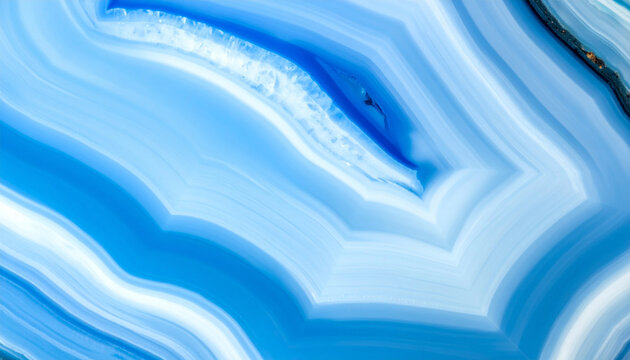 Vibrant blue agate stone abstract texture background with swirling white layers