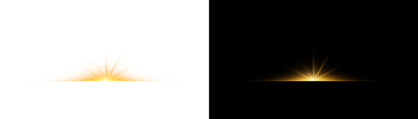 Golden light effect with rays and lens flare, glowing sunburst element for design, isolated on transparent background © Rehena