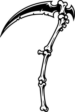 Stylized bone scythe vector illustration for fantasy and horror