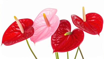 Obraz premium Beautiful red and pink anthurium flowers isolated on white