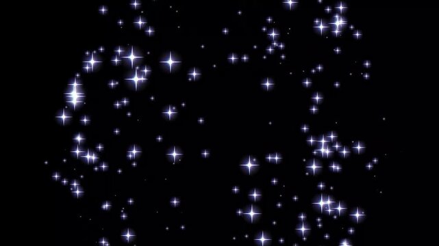Brust and sparkle star blinking white magic glitter sparkle trail, glittering star, brust fairy dust wand glitter stars trail transition on a black background overlay 4K loop