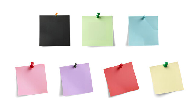 Realistic Colorful Note with Push Pin Ideal for Office, School, and Presentations Isolated on Transparent Background