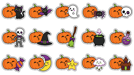 Fototapeta premium Cute cartoon hedgehogs in various autumn outfits and poses