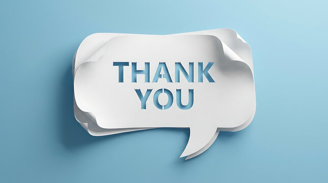 Thank you text cut out of a white speech bubble