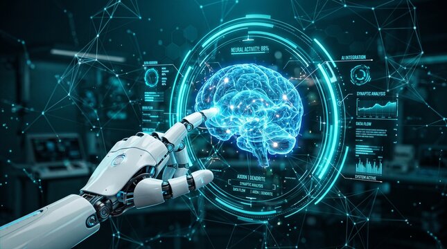 Futuristic robot artificial intelligence concept.