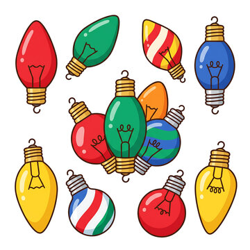 Set of vintage Christmas light bulbs isolated on white background for holiday design