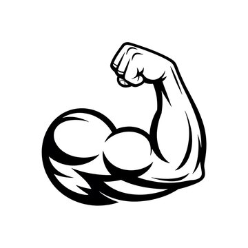 Strong muscular arm flexing bicep icon illustration