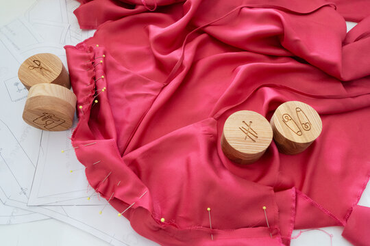 Sewing background with unfinished dress