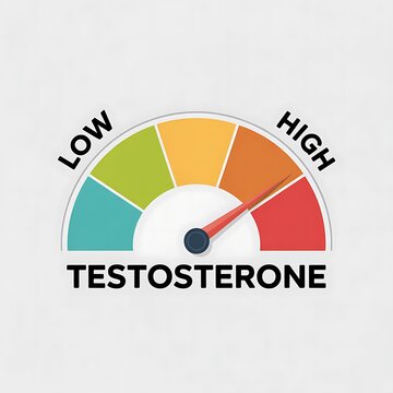 Testosterone level gauge indicator icon with low and high scale