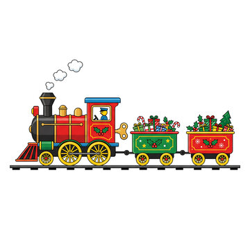 Vintage Christmas Wind-up Train Toy with Holiday Gifts and Decorations