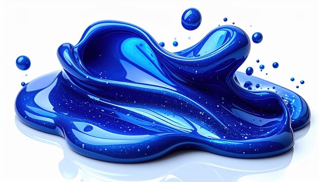 Abstract blue nail polish spill with glossy reflections, isolated on white background, premium beauty stock image