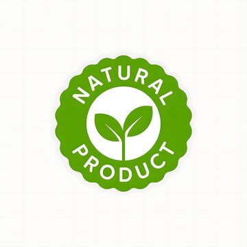 Green natural product badge with leaves icon