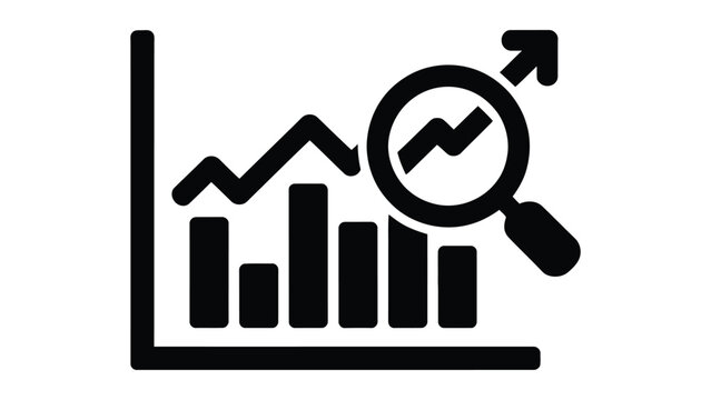 Data analysis growth chart with magnifying glass highlighting trends for business insights and financial planning